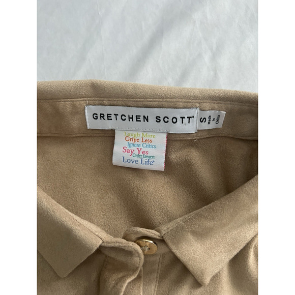Gretchen Scott Faux Suede Collared Blouse Womens Size Small Tan Classic Soft - Picture 3 of 7
